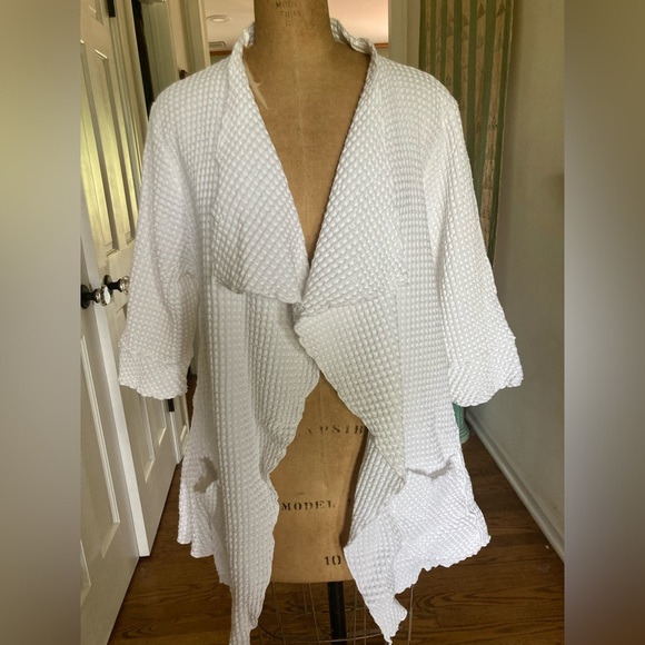 NWT FOCUS Waffle Swing Cardigan Jacket 100% preshrunk Cotton WHITE COASTAL MED - Picture 3 of 13